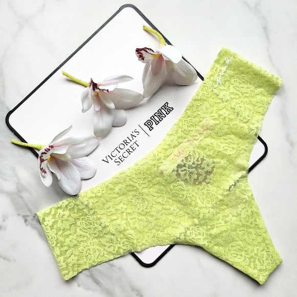 NWT PINK VICTORIA'S SECRET NO-SHOW SOFT LACE THONG PANTY IN GREEN SPRING SIZE SM - Picture 1 of 6